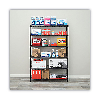 Alera NSF Certified 6-Shelf Wire Shelving Kit, 48w x 18d x 72h, Black (ALESW664818BL)