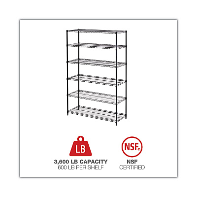 Alera NSF Certified 6-Shelf Wire Shelving Kit, 48w x 18d x 72h, Black (ALESW664818BL)