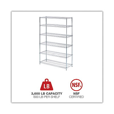 Alera NSF Certified 6-Shelf Wire Shelving Kit, 48w x 18d x 72h, Silver (ALESW664818SR)