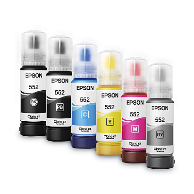 Epson T552920S (T552) Claria High-Yield Ink, 70 mL, Black/Cyan/Gray/Magenta/Yellow, 5/Pack