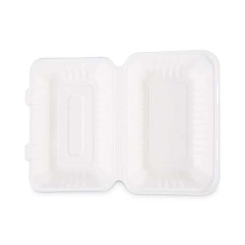 Boardwalk Bagasse Food Containers, Hinged-Lid, 1-Compartment 9 x 6 x 3.19, White, Sugarcane, 125/Sleeve, 2 Sleeves/Carton (HINGEWFHG1C9)
