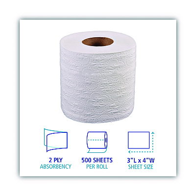 Boardwalk 2-Ply Toilet Tissue, Standard, Septic Safe, White, 4 x 3, 500 Sheets/Roll, 96 Rolls/Carton (BWK6145)