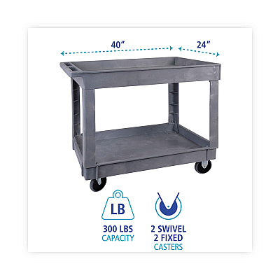 Boardwalk Two-Shelf Utility Cart, Plastic, 2 Shelves, 300 lb Capacity, 24" x 40" x 31.5", Gray (BWK4024UCGRA)