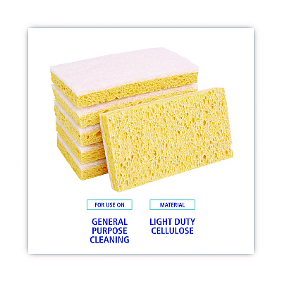 Boardwalk Scrubbing Sponge, Light Duty, 3.6 x 6.1, 0.7" Thick, Yellow/White, Individually Wrapped, 20/Carton (BWK16320)