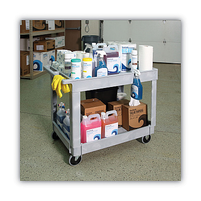 Boardwalk Two-Shelf Utility Cart, Plastic, 2 Shelves, 300 lb Capacity, 24" x 40" x 31.5", Gray (BWK4024UCGRA)