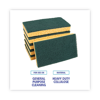 Boardwalk Scrubbing Sponge, Medium Duty, 3.6 x 6.1, 0.75" Thick, Yellow/Green, Individually Wrapped, 20/Carton (BWK174)