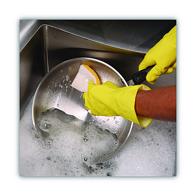 Boardwalk Scrubbing Sponge, Light Duty, 3.6 x 6.1, 0.7" Thick, Yellow/White, Individually Wrapped, 20/Carton (BWK16320)