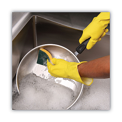 Boardwalk Scrubbing Sponge, Medium Duty, 3.6 x 6.1, 0.75" Thick, Yellow/Green, Individually Wrapped, 20/Carton (BWK174)
