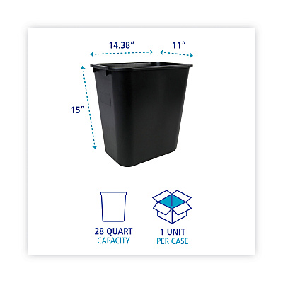 Boardwalk Soft-Sided Wastebasket, 28 qt, Plastic, Black (BWK28QTWBBLA)