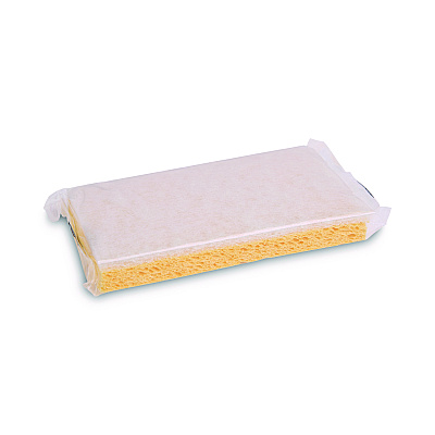 Boardwalk Scrubbing Sponge, Light Duty, 3.6 x 6.1, 0.7" Thick, Yellow/White, Individually Wrapped, 20/Carton (BWK16320)