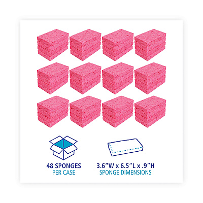 Boardwalk Small Cellulose Sponge, 3.6 x 6.5, 0.9" Thick, Pink, 2/Pack, 24 Packs/Carton (BWKCS1A)