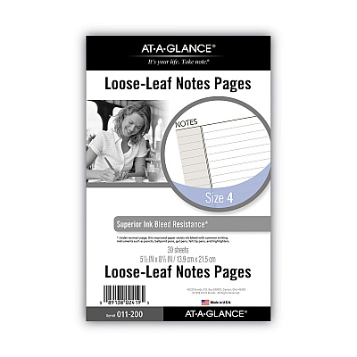 AT-A-GLANCE Lined Notes Pages for Planners/Organizers, 8.5 x 5.5, White Sheets, Undated (AAG011200)