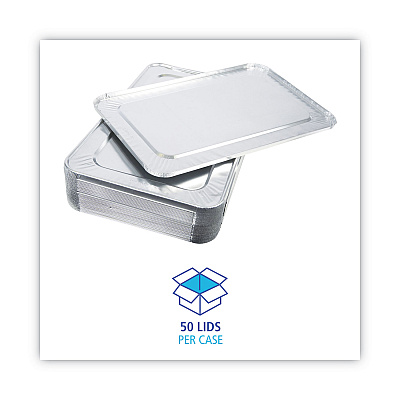 Boardwalk Aluminum Steam Table Pan Lids, Fits Full-Size Deep Pan, 380 Gauge, 0.63" Deep, 12.88 x 20.81, 50/Carton (BWKLIDSTEAMFL)