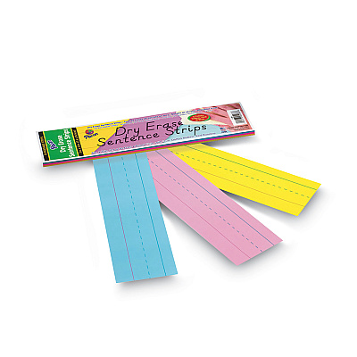 Pacon Dry Erase Sentence Strips, 12 x 3, Blue; Pink; Yellow, 30/Pack (PAC5188)