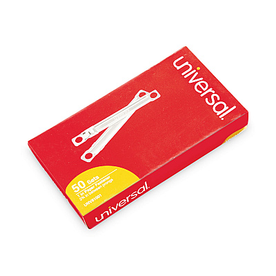 Universal Two-Piece Two-Prong Paper Fastener Base and Compressor Sets, 1" Capacity, 2.75" Center to Center, Silver, 50/Box (UNV81001)