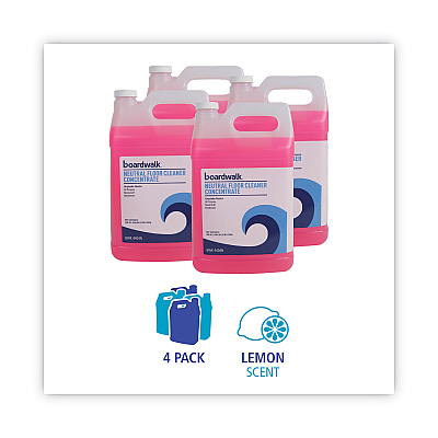 Boardwalk Neutral Floor Cleaner Concentrate, Lemon Scent, 1 gal Bottle, 4/Carton (BWK4404N)