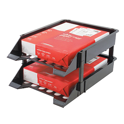 deflecto SuperTray Countertop Tray Set, 2 Sections, Letter to Legal Size Files, 11" x 14.88" x 2.5", Black, 2/Pack (DEF63304)