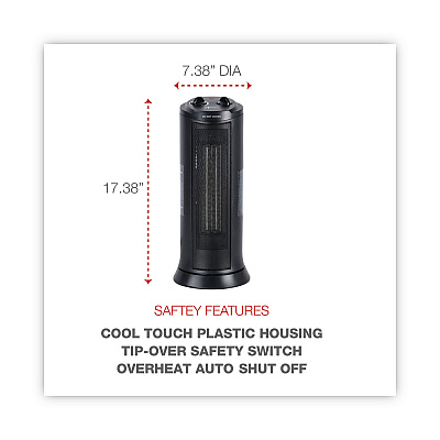 Alera Mini Tower Ceramic Heater, 1,500 W, 7.37 x 7.37 x 17.37, Black (ALEHECT17)