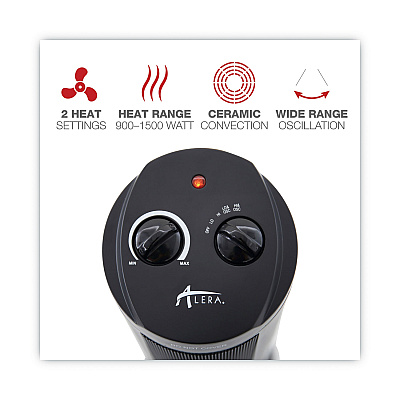 Alera Mini Tower Ceramic Heater, 1,500 W, 7.37 x 7.37 x 17.37, Black (ALEHECT17)