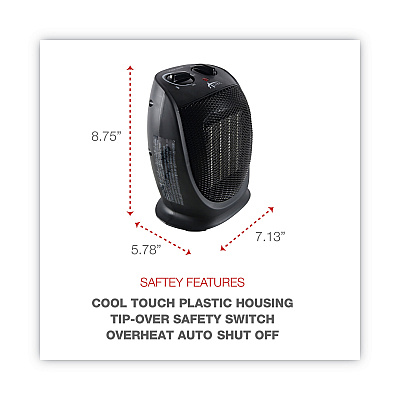 Alera Ceramic Heater, 1,500 W, 7.12 x 5.87 x 8.75, Black (ALEHECH09)