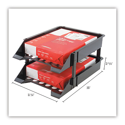 deflecto SuperTray Countertop Tray Set, 2 Sections, Letter to Legal Size Files, 11" x 14.88" x 2.5", Black, 2/Pack (DEF63304)