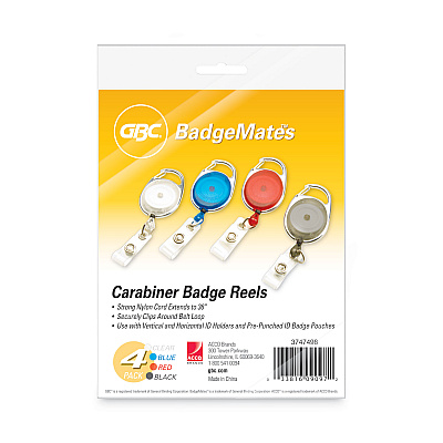 GBC BadgeMates Belt Clip Badge Reels, 36" Extension, Assorted Colors, 4/Pack (GBC3747498)