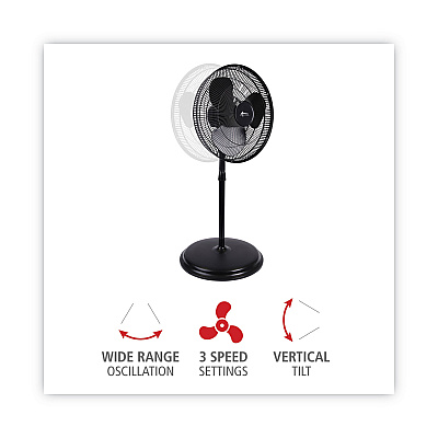 Alera 16" 3-Speed Oscillating Pedestal Stand Fan, Metal, Plastic, Black (ALEFANP16B)