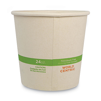 World Centric No Tree Paper Bowls, 24 oz, 4.4" Diameter x 4.5"h, Natural, Sugarcane, 500/Carton (WORBOSU24)