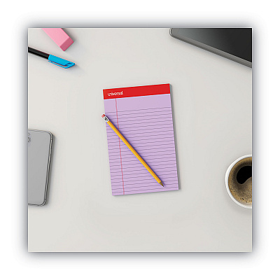 Universal Colored Perforated Ruled Writing Pads, Narrow Rule, 50 Orchid 5 x 8 Sheets, Dozen (UNV35854)