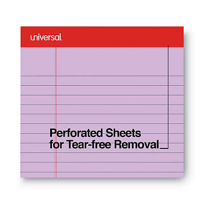 Universal Colored Perforated Ruled Writing Pads, Wide/Legal Rule, 50 Assorted Color 8.5 x 11.75 Sheets, 6/Pack (UNV35878)