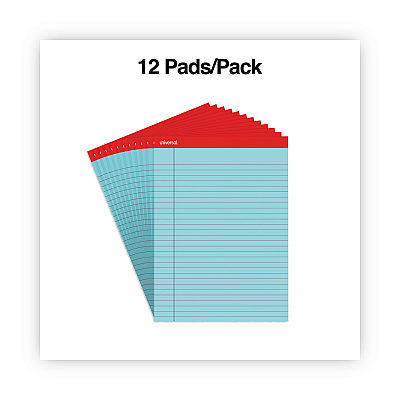 Universal Colored Perforated Ruled Writing Pads, Wide/Legal Rule, 50 Blue 8.5 x 11 Sheets, Dozen (UNV35880)