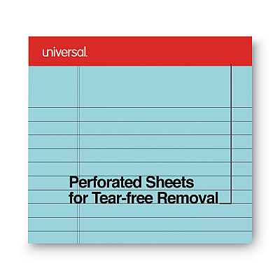 Universal Colored Perforated Ruled Writing Pads, Wide/Legal Rule, 50 Blue 8.5 x 11 Sheets, Dozen (UNV35880)