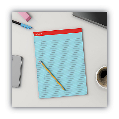 Universal Colored Perforated Ruled Writing Pads, Wide/Legal Rule, 50 Blue 8.5 x 11 Sheets, Dozen (UNV35880)