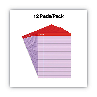 Universal Colored Perforated Ruled Writing Pads, Wide/Legal Rule, 50 Orchid 8.5 x 11 Sheets, Dozen (UNV35884)