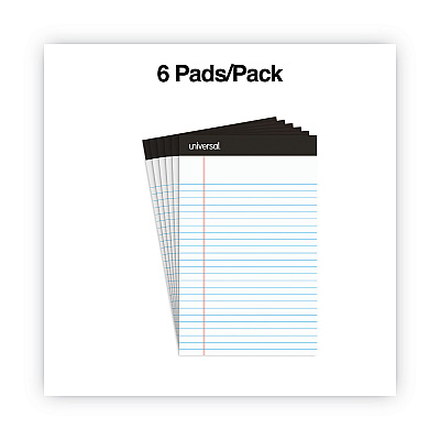 Universal Premium Ruled Writing Pads with Heavy-Duty Back, Narrow Rule, Black Headband, 50 White 5 x 8 Sheets, 6/Pack (UNV56300)