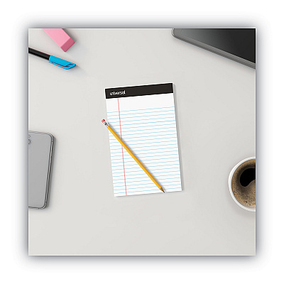 Universal Premium Ruled Writing Pads with Heavy-Duty Back, Narrow Rule, Black Headband, 50 White 5 x 8 Sheets, 6/Pack (UNV56300)