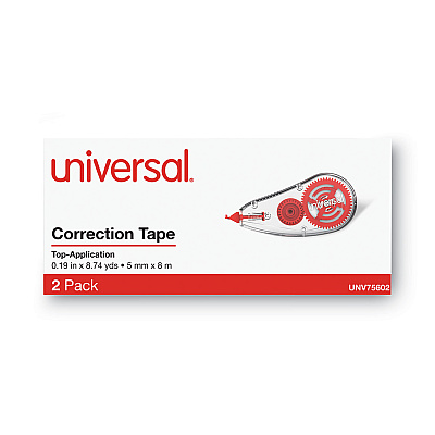 Universal Correction Tape Dispenser, Non-Refillable, Transparent Red Applicator, 0.2" x 315", 2/Pack (UNV75602)