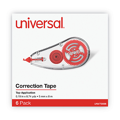 Universal Correction Tape Dispenser, Non-Refillable, White Applicator, 0.2" x 315", 6/Pack (UNV75606)