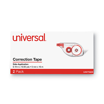 Universal Side-Application Correction Tape, Transparent Gray/Red Applicator, 0.2" x 393", 2/Pack (UNV75609)