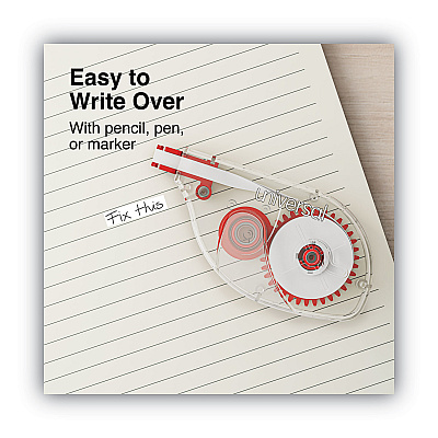 Universal Side-Application Correction Tape, Transparent Red Applicator, 0.2" x 393", 6/Pack (UNV75610)