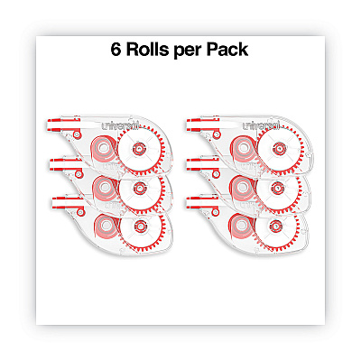 Universal Side-Application Correction Tape, Transparent Red Applicator, 0.2" x 393", 6/Pack (UNV75610)