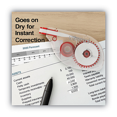 Universal Side-Application Correction Tape, Non-Refillable, Transparent Gray/Red Applicator,  0.2" x 393", 10/Pack (UNV75612)