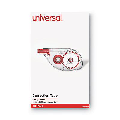 Universal Side-Application Correction Tape, Non-Refillable, Transparent Gray/Red Applicator,  0.2" x 393", 10/Pack (UNV75612)