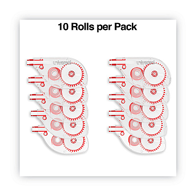 Universal Side-Application Correction Tape, Non-Refillable, Transparent Gray/Red Applicator,  0.2" x 393", 10/Pack (UNV75612)