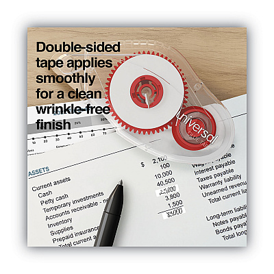 Universal Double-sided Adhesive Tape Roller, 0.31" x 32.8 ft, Dries Clear, 2/Pack (UNV75614)