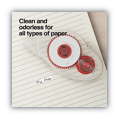 Universal Double-sided Adhesive Tape Roller, 0.31" x 32.8 ft, Dries Clear, 2/Pack (UNV75614)