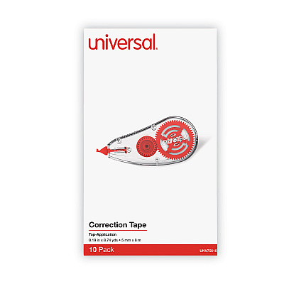 Universal Correction Tape Dispenser, Non-Refillable, Transparent Red Applicator, 0.2" x 315", 10/Pack (UNV75616)
