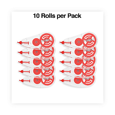 Universal Correction Tape Dispenser, Non-Refillable, Transparent Red Applicator, 0.2" x 315", 10/Pack (UNV75616)