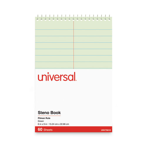Universal Steno Pads, Pitman Rule, Red Cover, 60 Green-Tint 6 x 9 Sheets (76610)