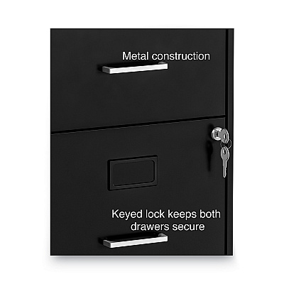 Alera Soho Vertical File Cabinet, 2 Drawers: File/File, Letter, Black, 14" x 18" x 24.1" (ALESVF1824BL)